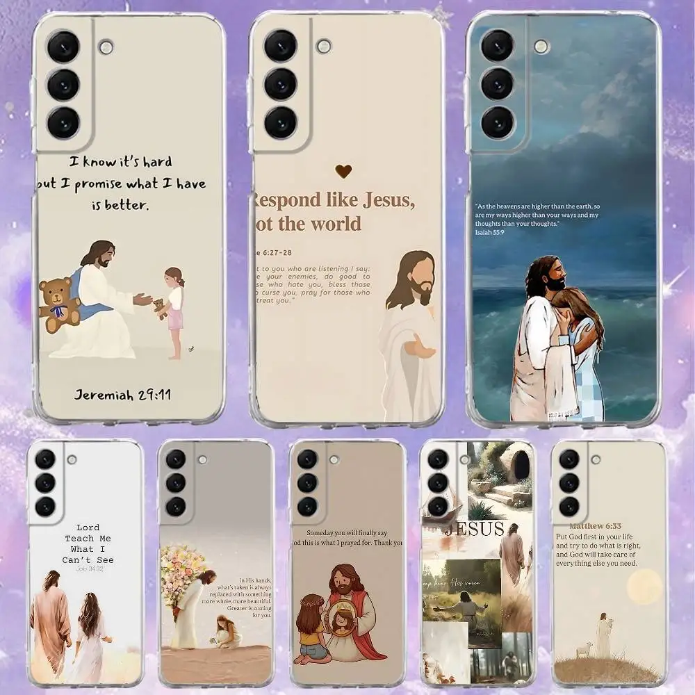 

Jesus God Quote Scrawl Phone Case For Samsung S30,25,24,23,21,22,20,10,5G,FE,lite,PIus,Ultra Transparent Cover