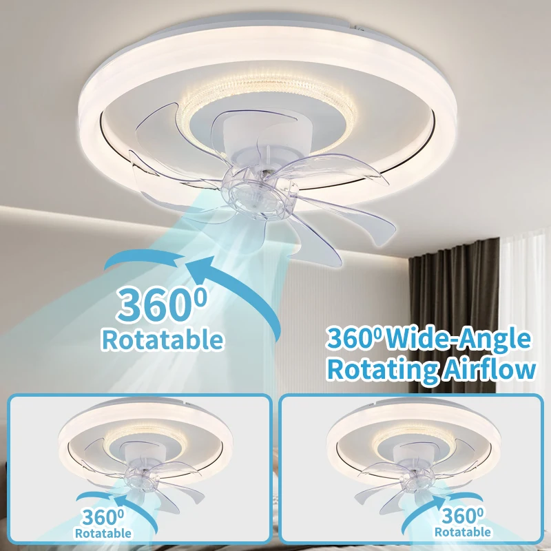Intelligent 360 °   Ventilateur de plafond rotatif avec éclairage, 48 cm, éclairage moderne, gradation progressive 3000K-6500K, salon/chambre