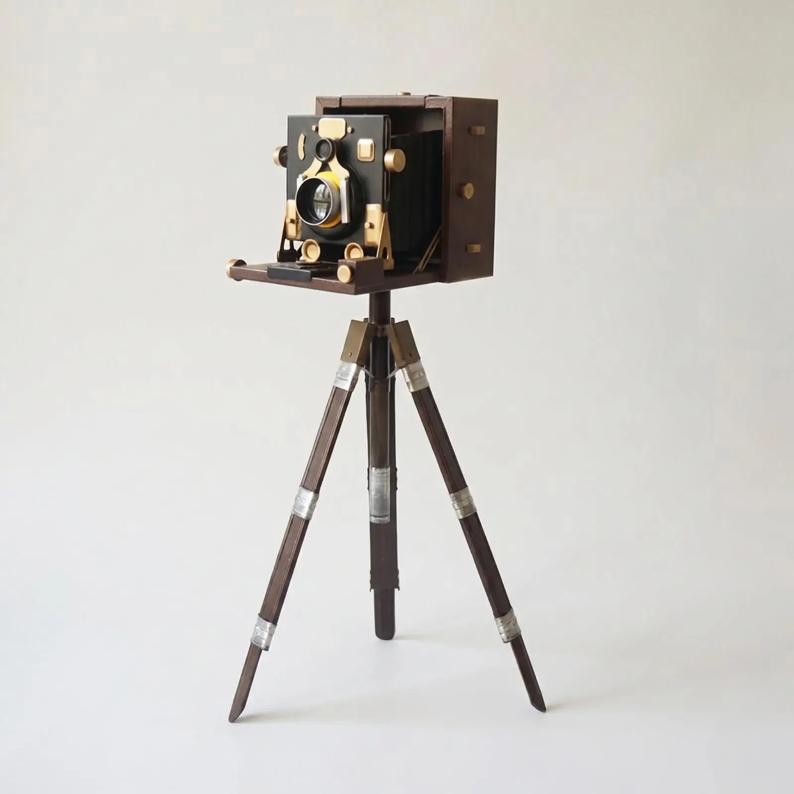 Camera Figurine with Tripod Retro Vintage Camera Model Tabletop Decor for Collectors, Photographers, Desk, Bookshelf, Studio