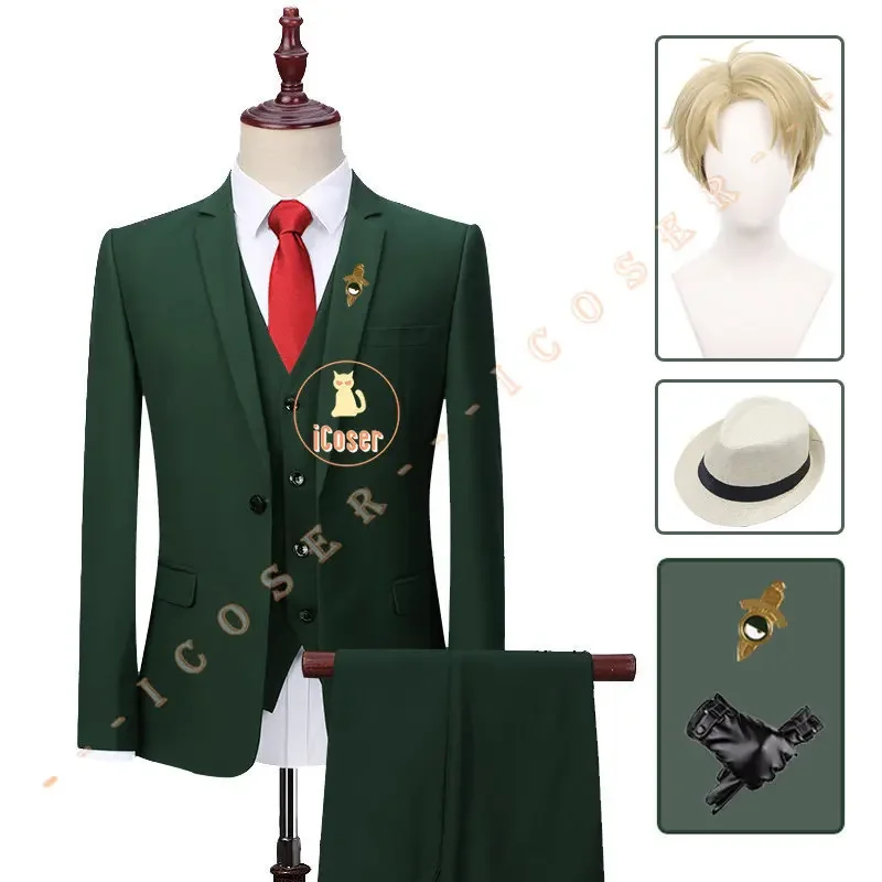 Twilight Green Anime Cosplay Costume pour Hommes et Garçons, Perruque Trempée, Broche, Chapeau, Pantalon, GlaGloves Outfit, Uniforme, Ensemble de ixd'Halloween, Py Play