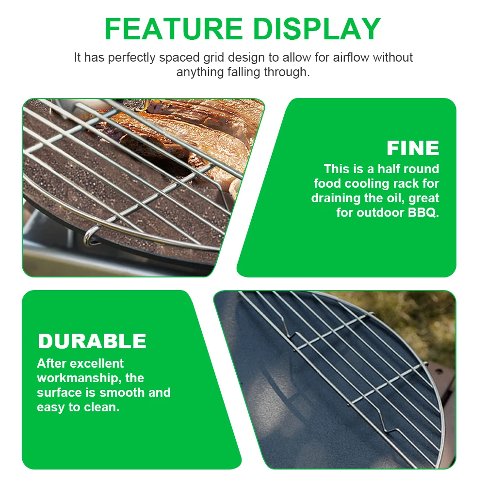 

Bbq Stainless Steel Semicircular Oil Drain Rack Oil Filter Rack Grill Pan Outdoor Barbecue Tool Cooling Draining Net