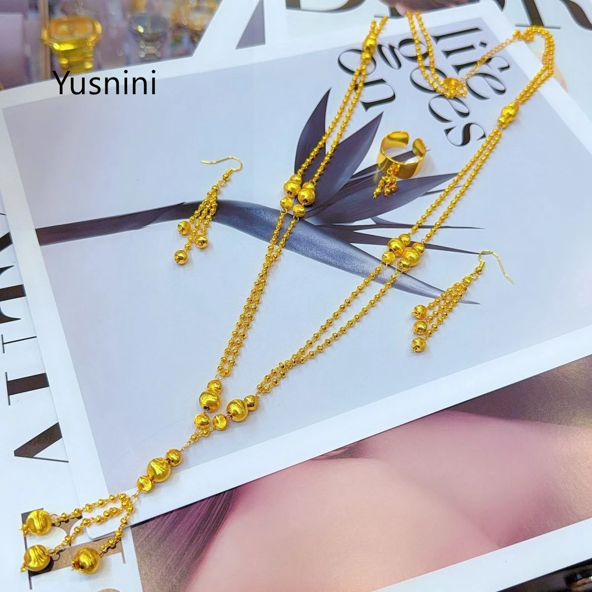 New Fashionable High end Dubai 24K Gold Plated Necklace Earrings and Rings Romantic Wedding Party Jewelry Set for Lovers 777 - view 2