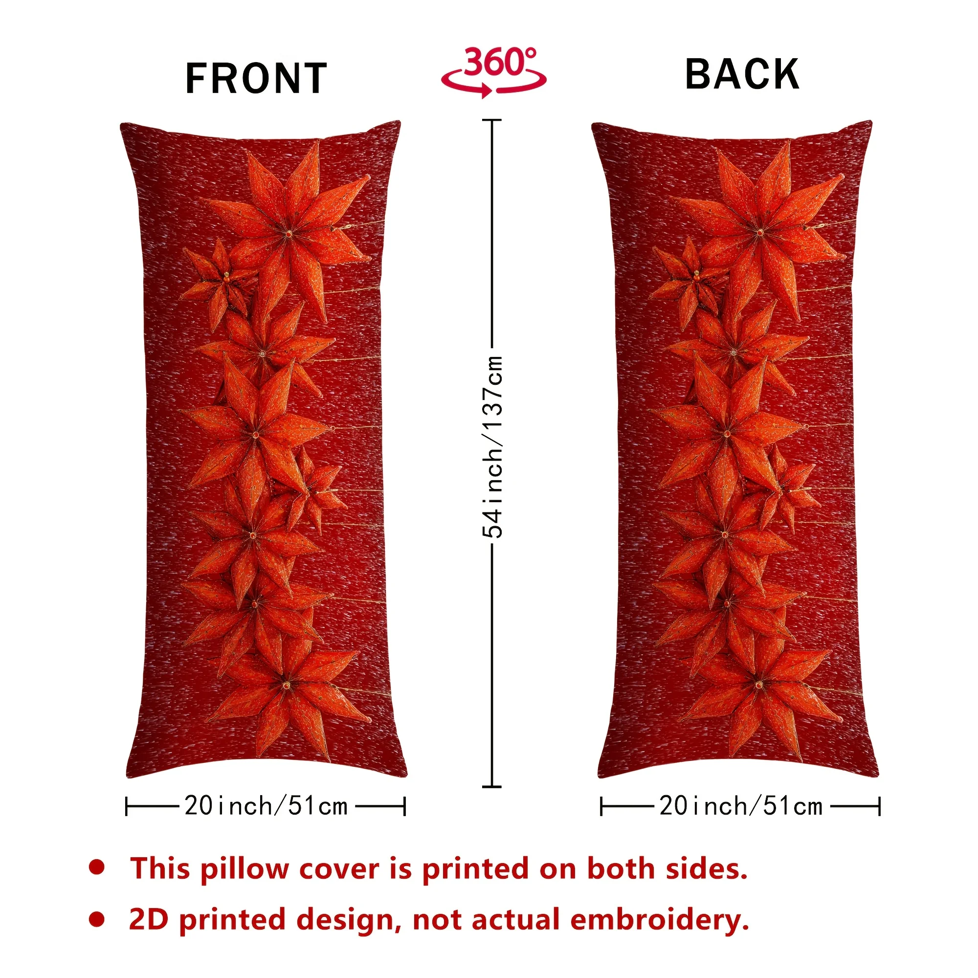 1pc Body Pillow Cover Christmas Decoration Vintage Exquisite Snowflakes Floral Red 20*54 Inches Suitable for Living Room Bedroom