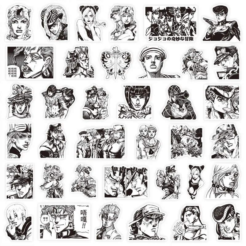 Black White Kujo Jotaro Stickers JoJo Bizarre Adventure Sticker Higashikata Josuke Bruno Buccellati Cartoon Decals Fan Gifts view 3