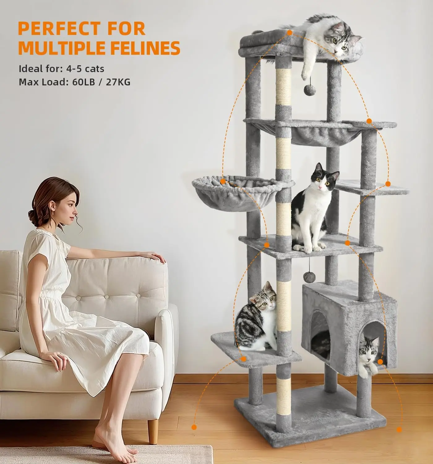 

Tall Cat Tree, 71 Inches Cat Tree Tower for Indoor Cats Large Adult, Plush Multi-Level Cat Tower with 5 Scratching Posts,On Sale