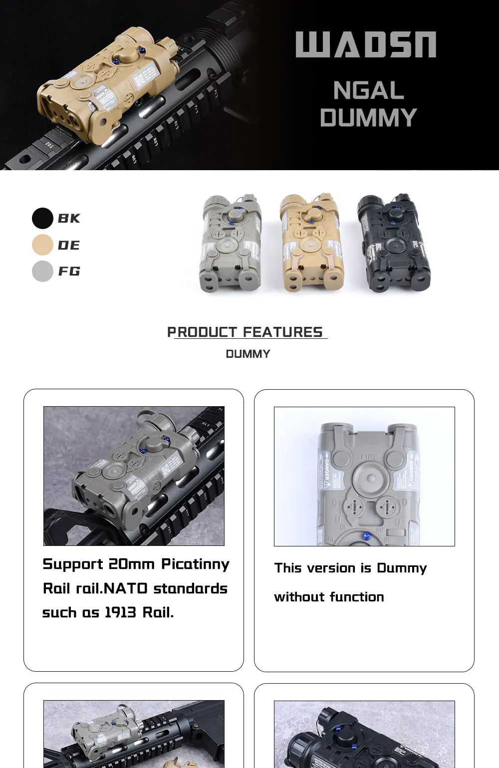 Softair l3 ngal laser manequim caixa de bateria de plástico não