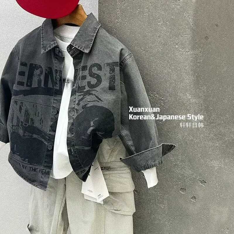 

Детский комплект: модная новая футболка с принтом для мальчиков + свободные рабочие брюки, 2 предмета, весна-осень