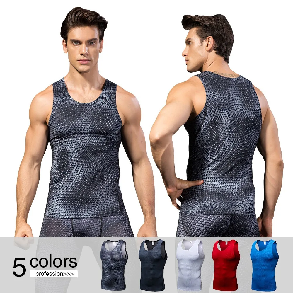 Men\'s Compression Fitness Tights Tank Top Quickly Dry Sleeveless Gym training vest Summer Cool Men\'s Running Vest Sport Shirt