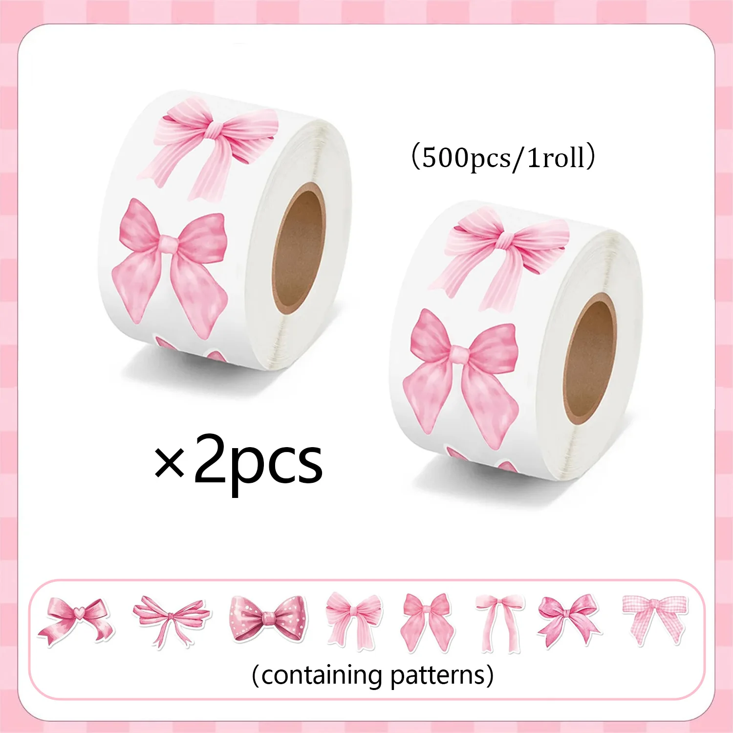 2pcs pink bow decoration stickers 500pcs/roll cute gift box blessing stickers packaging decorative balloon stickers material