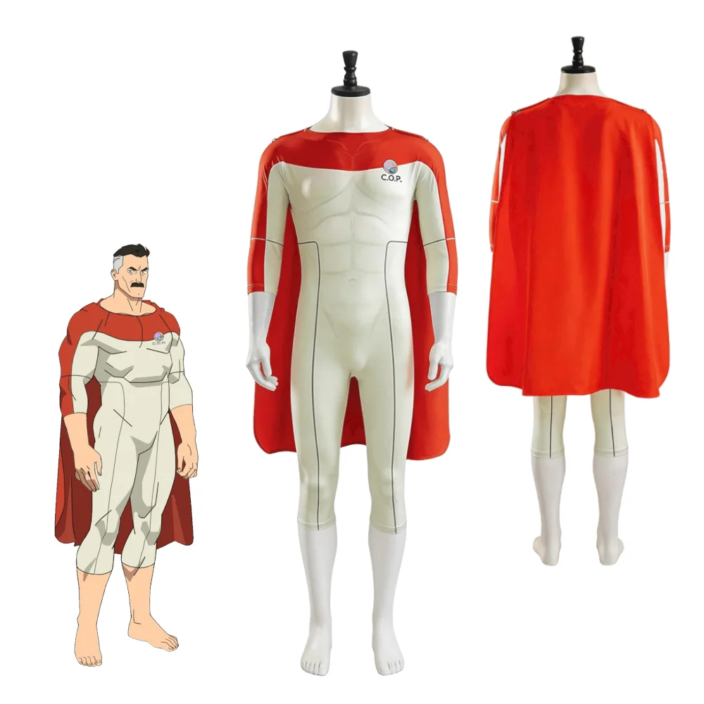 

Omni-Man Cosplay Jumpsuit Superhero Invincible Men Halloween Costume White Red Spandex Bodysuit Comic Con Role Play Costume