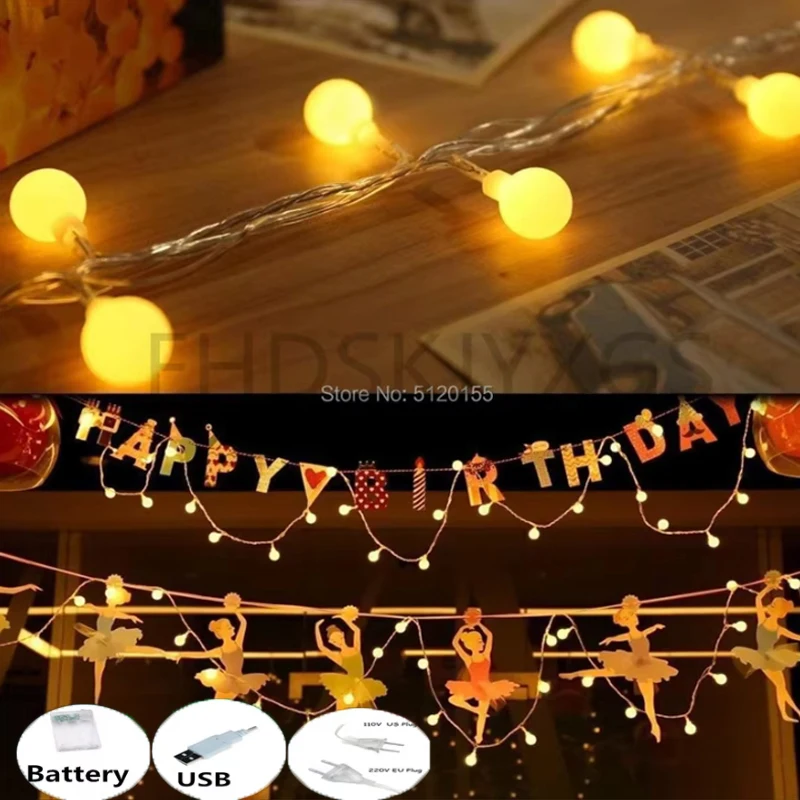 

10/20/50/80 Led Ball Garland Lights USB/Battery Fairy String Outdoor Lamp Christmas Holiday Wedding Party Room Lights Decoration