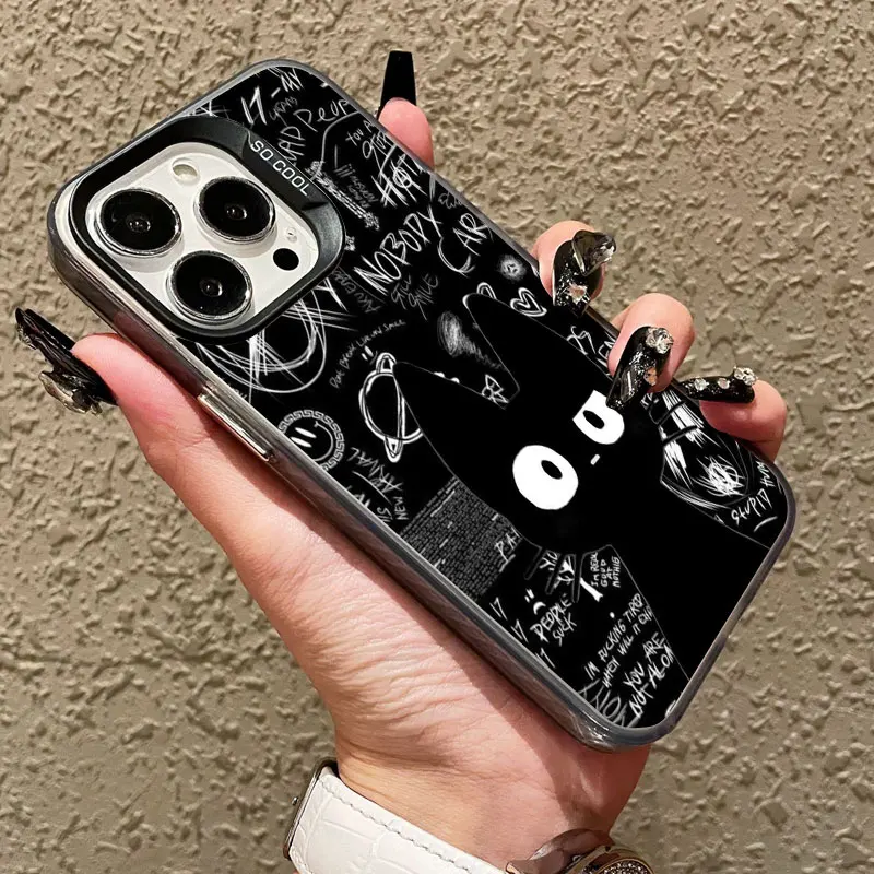 

Black Big Eye Cat Laser Phone Case For Iphone 13 12 Mini 11 Pro Max 16 15 14 Pro Max Plus Cute Animal Collection Shockproof Case