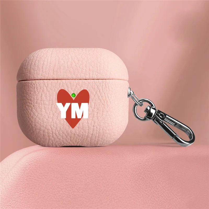 Personalisa Names Heart Luxury Genuine Lychee Leather Earphone Cases for Airpods 1&2, Airpod pro, Airpods 3, Airpod pro 2 Covers