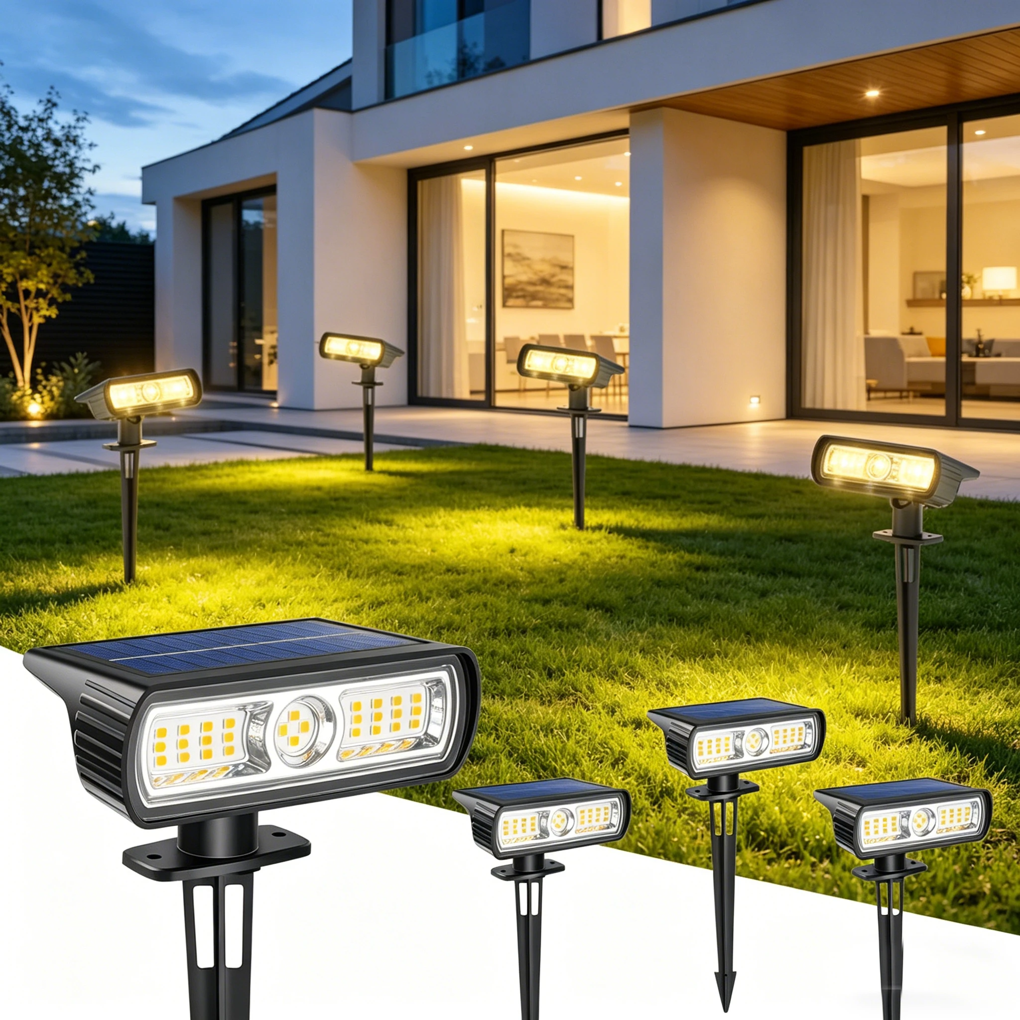 4 Pack Solar Landscape Spot Lights 2 Modes 2-in-1 Auto On Off Outdoor Solar Wall Lights Waterproof Solar Pathway Lighting Yard