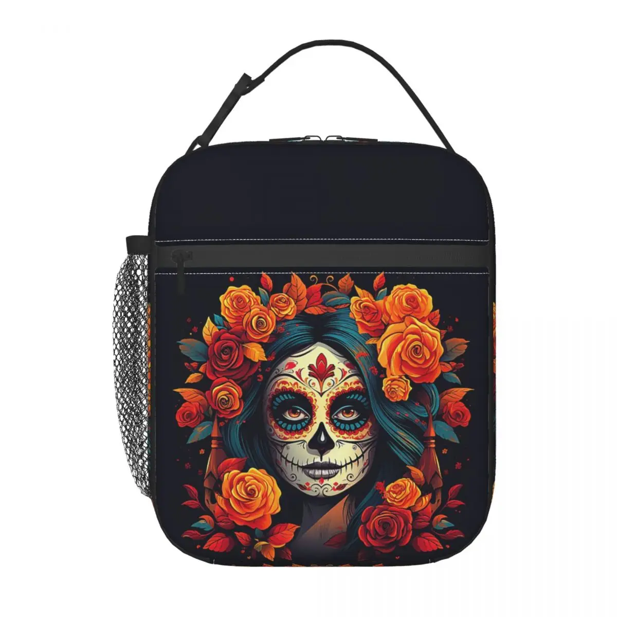 

Изолированная сумка для обеда с изображением мексиканского черепа Calavera для женщин и детей, портативные коробки для еды, термосумка для обеда