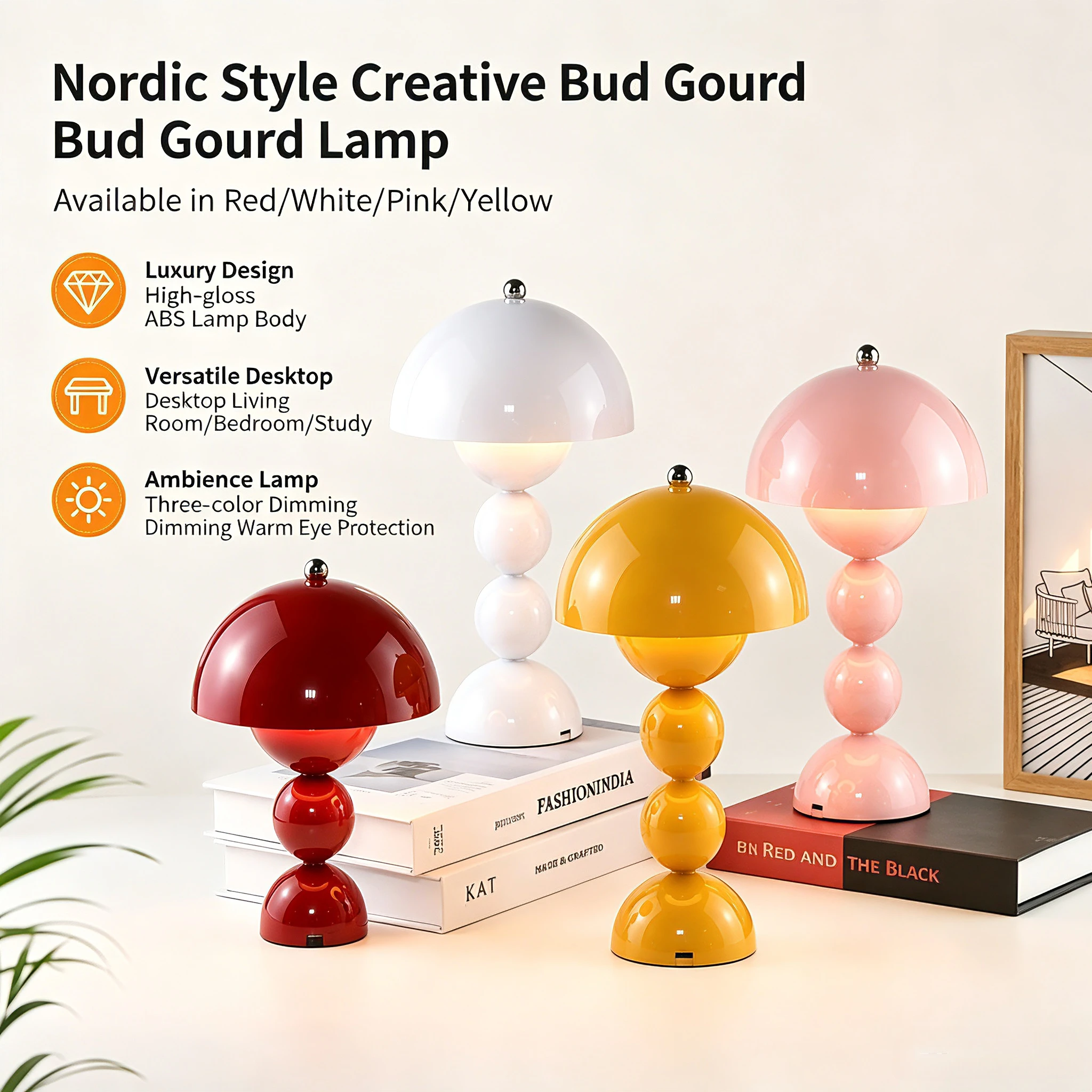 Top Touch Switch Nordic LED Table Lamp 3 Color Stepless Dimming Creative Table Lamp for Home Office Decor