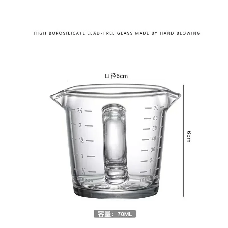 70ml Big Width Milk Cup Glass With Scale Heat-resistant Glass Measuring Cup Jigger For Espresso Coffee Double-mouthed Ounce Cup