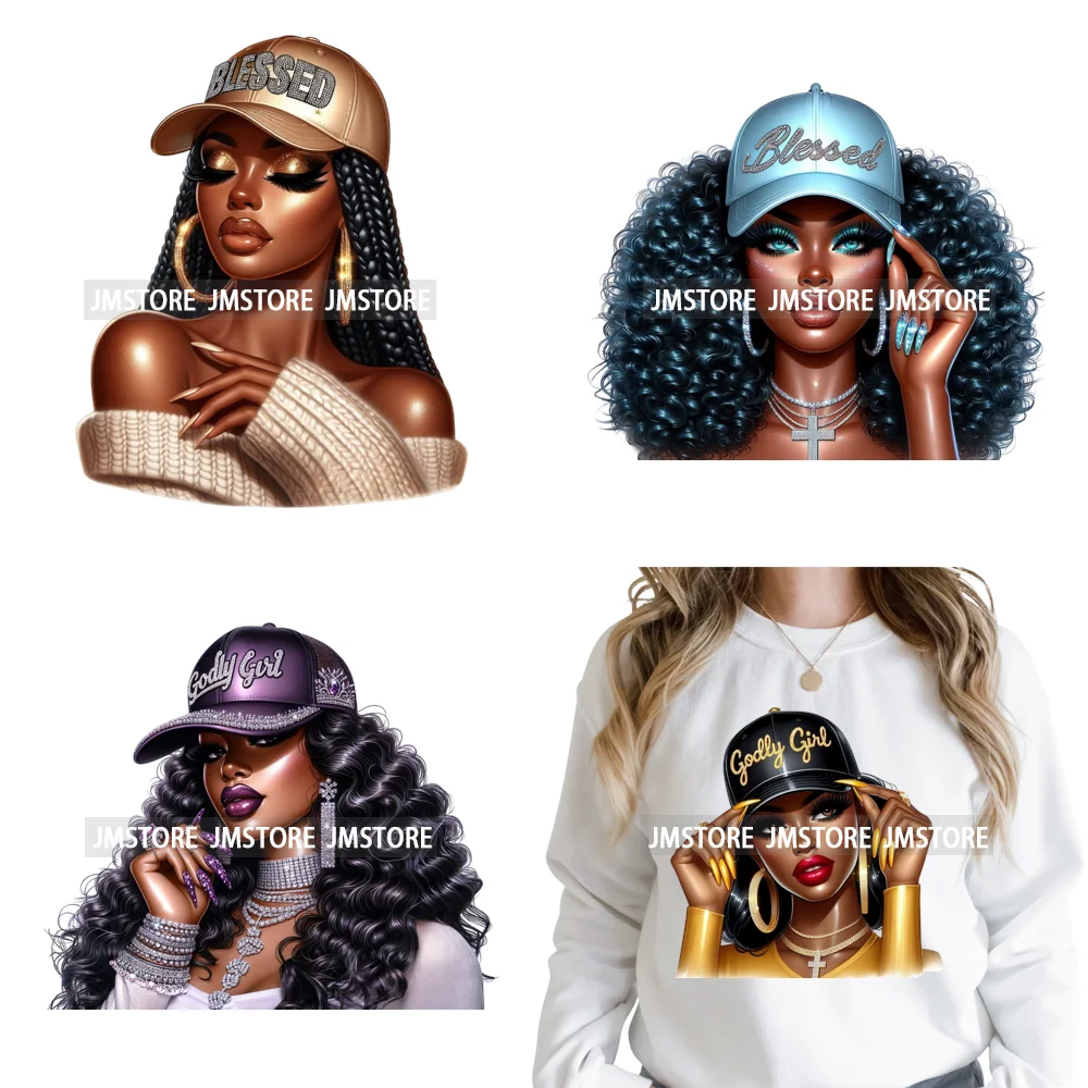 Vinilos Termoadhesivos DTF Lavables con Diseño 'Black Girl Magic' y Temática Cristiana de Jesús y Fe, Listos para Planchar en Sudaderas