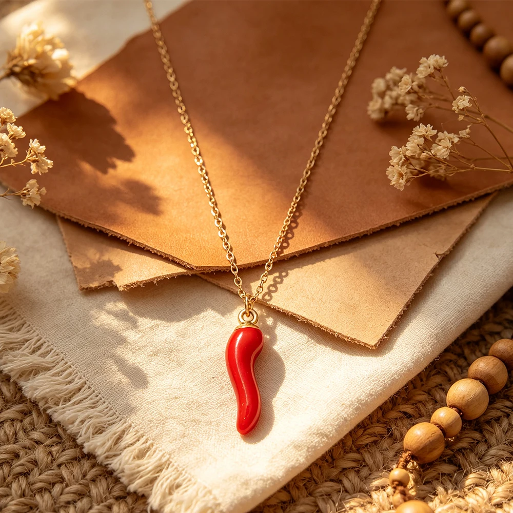 Vintage Gold Full Red Pepper Oil-Drip Fine Necklace, Niche Design Symbolizing Prosperity, Simple and Versatile Women's Collarbone Chain
