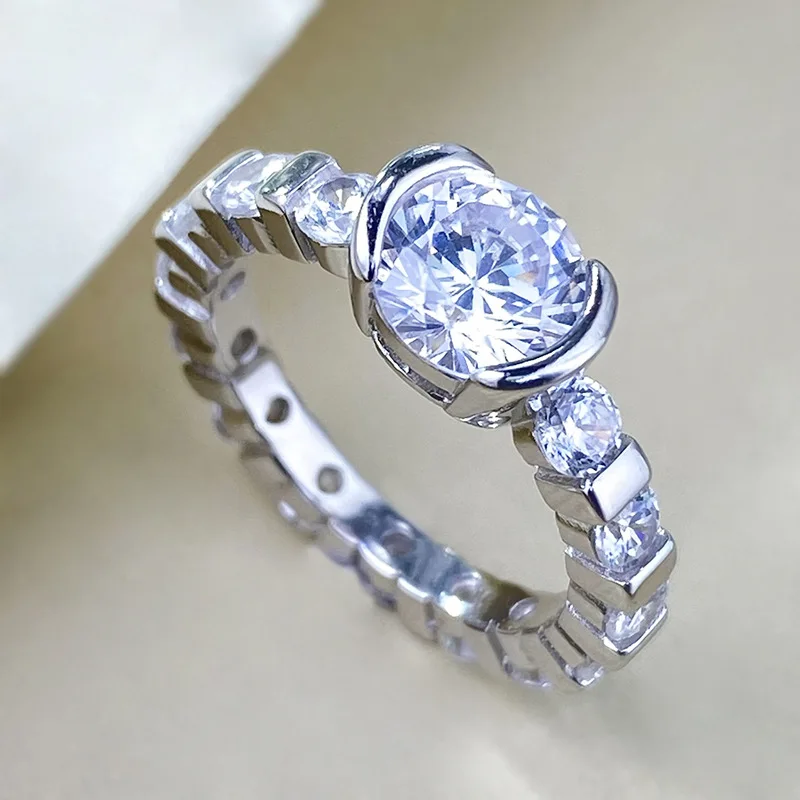 2024 S925 Sterling Silver 7mm Zircon High end Fashion Ring for Women's Wedding Series