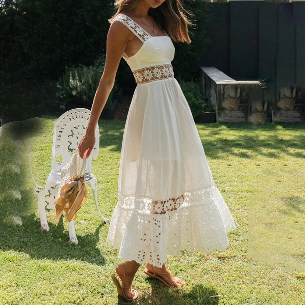 

Fashion Dresses Womens Cocktail Evening Party Formal Holiday Hollow Out Lace Long Summer Sundress Leisure Female