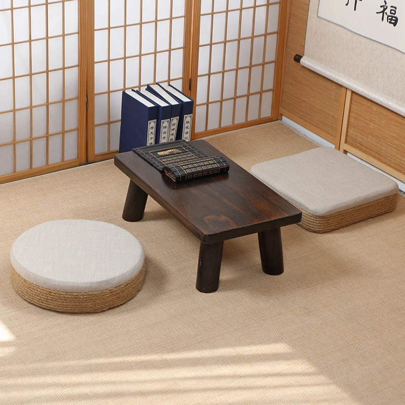 Japanese Hemp Rope Floor Cushion Traditional Tatami Seat for Tea Ceremony or Meditation Woven Ottoman for Balcony or Living Room