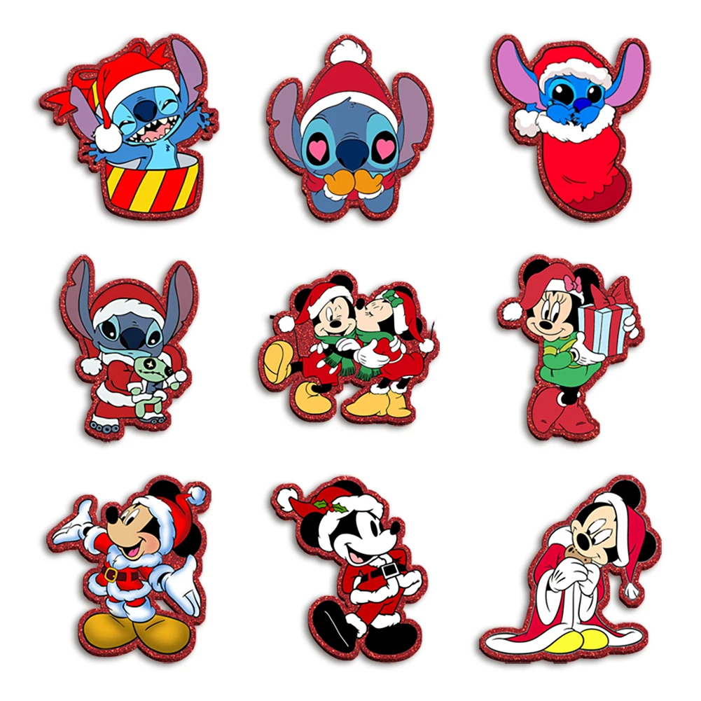 

Christmas Disney Cartoon Glitter Resin Planar 50mm Acrylic Flatback 9pcs Set DIY Phone Case Hair Bow Craft Accessories