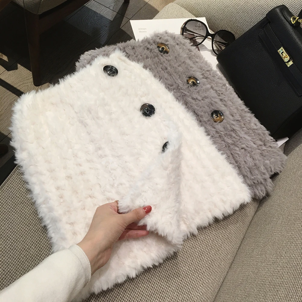 女性用のふわふわの偽の襟スカーフ,タートルネック,取り外し可能なウォーマー,ウールニット,暖かい,冬