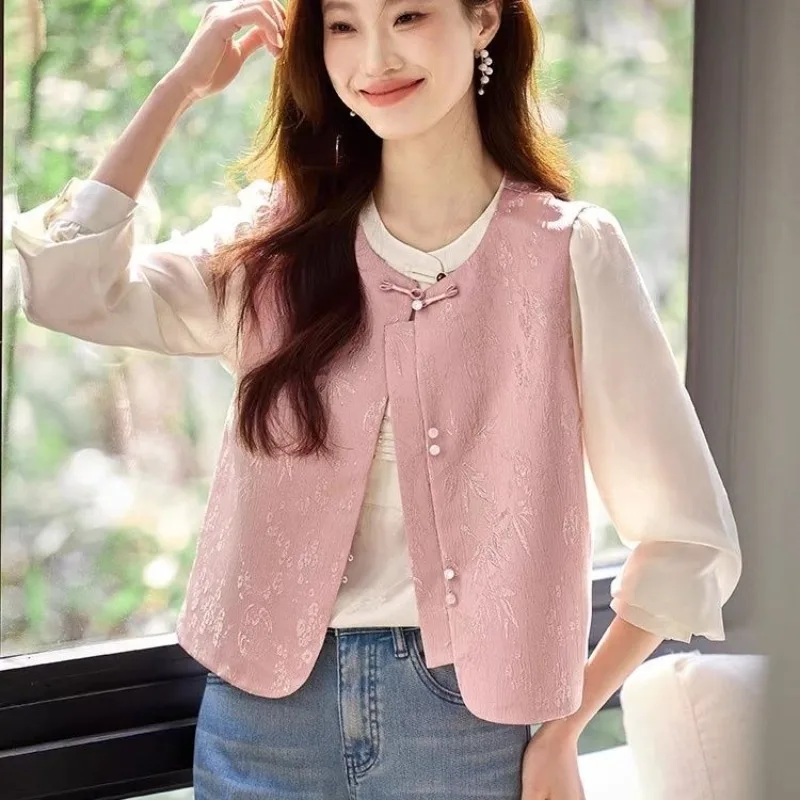 New Waistcoat Fashion Chinese Style Texture Yellow Jacquard Vest Women's Retro Sleeveless Camisole Loose Top 2026 Summer New