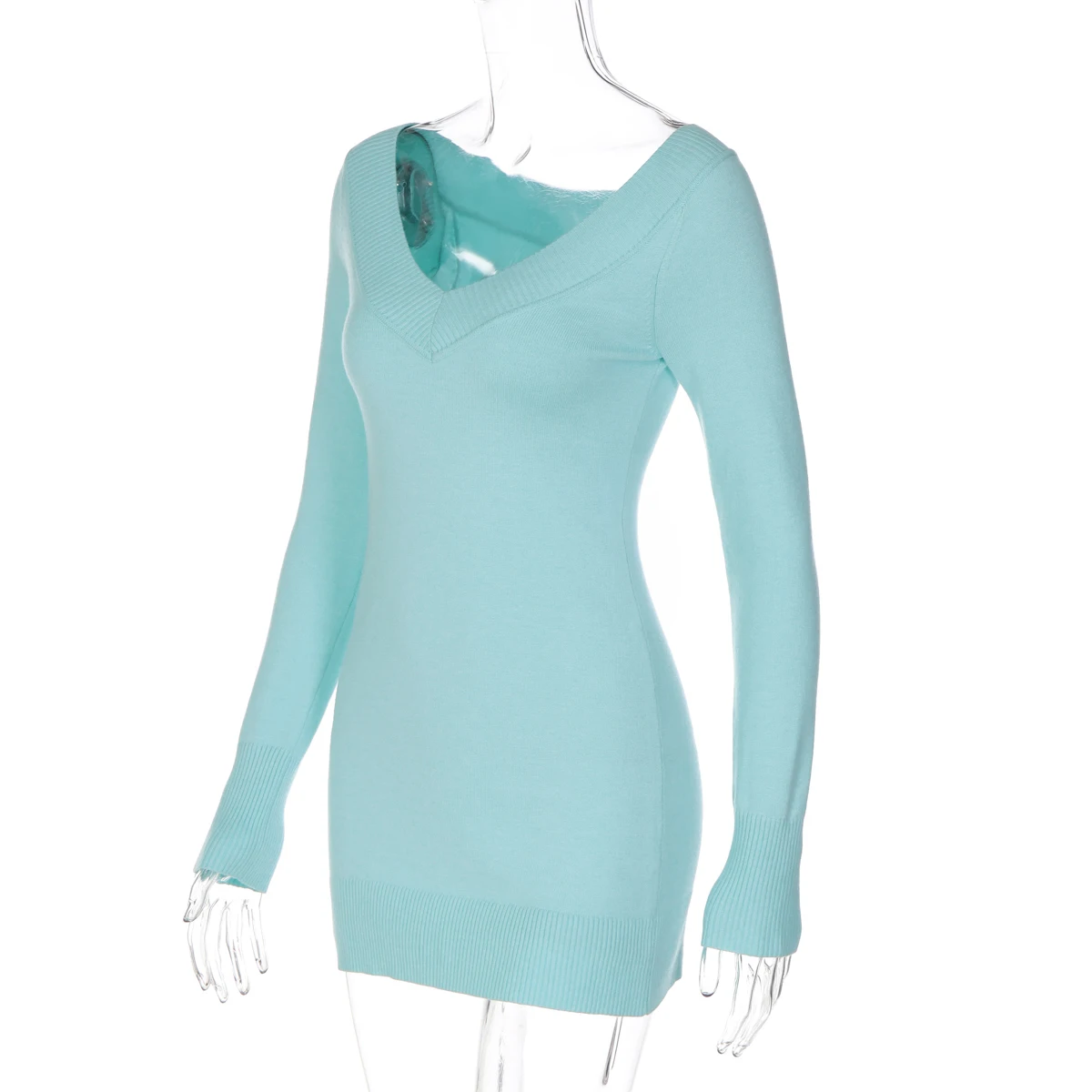 Hugcitar Elegantes V-Ausschnitt Langarm Sexy Bodycon Pullover Minikleid Herbst Winter Damenkleidung Streetwear Geburtstagsparty – Detail 3