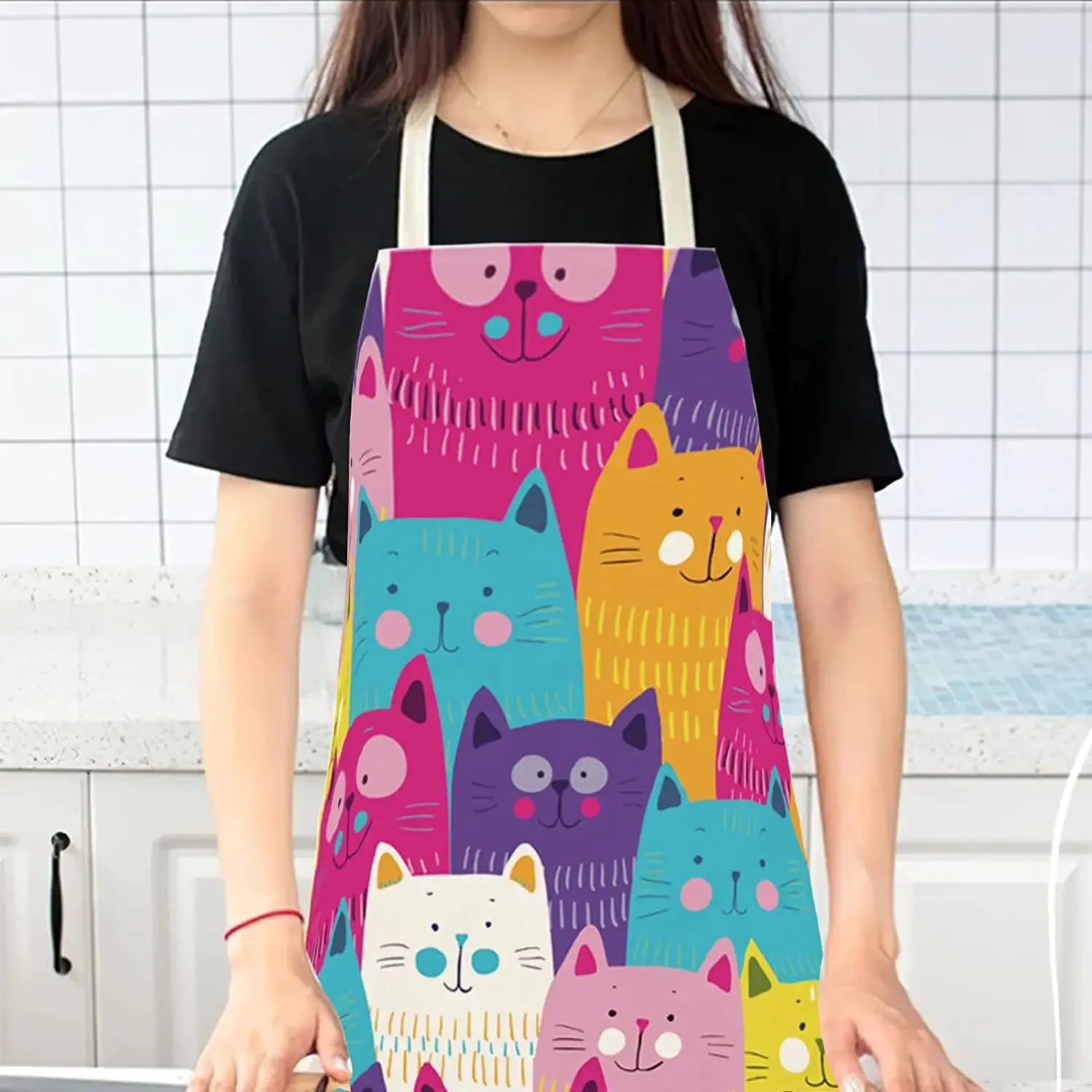 Japanese Lucky Cat Sushi Print Apron Cute Cooking Apron Women Men Chef Fun Apron Kids Painting Apron Party Stain Resistant Apron