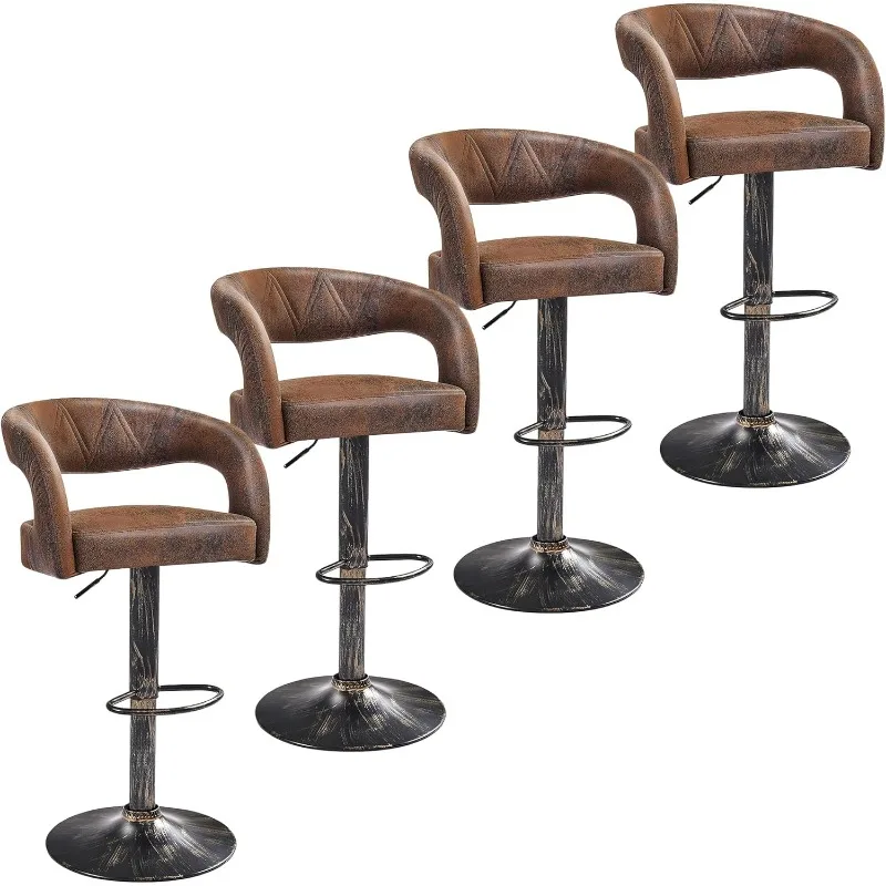 Bar Stools Set of 4 Adjustable Swivel Modern Pu Leather Barstools, Counter Bar Stools with Back and Arms, for Kitchen, Bar