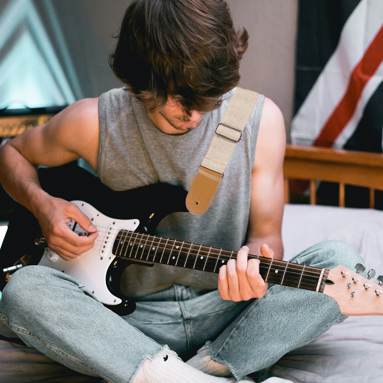 

Guitar Strap Guitars Musical Instrument Straps Electric Shoulder Locks Acoustic for Cotton with Adjustable