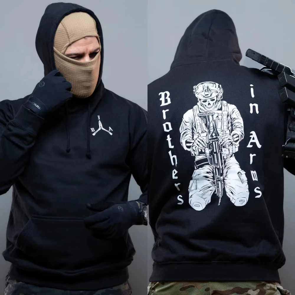 2026 Vintage Military Tactical Hoodie Brothers In Arms Skull Soldier Back Print Mens Oversized Pullover Streetwear Sweatshirt