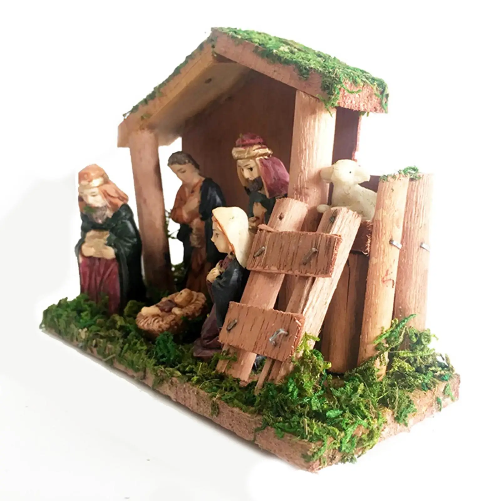 Jesus Birth Figurine Resin Wooden Hand Crafted Nativity Statue for Home Decor Inspirational Bible Verse Gift