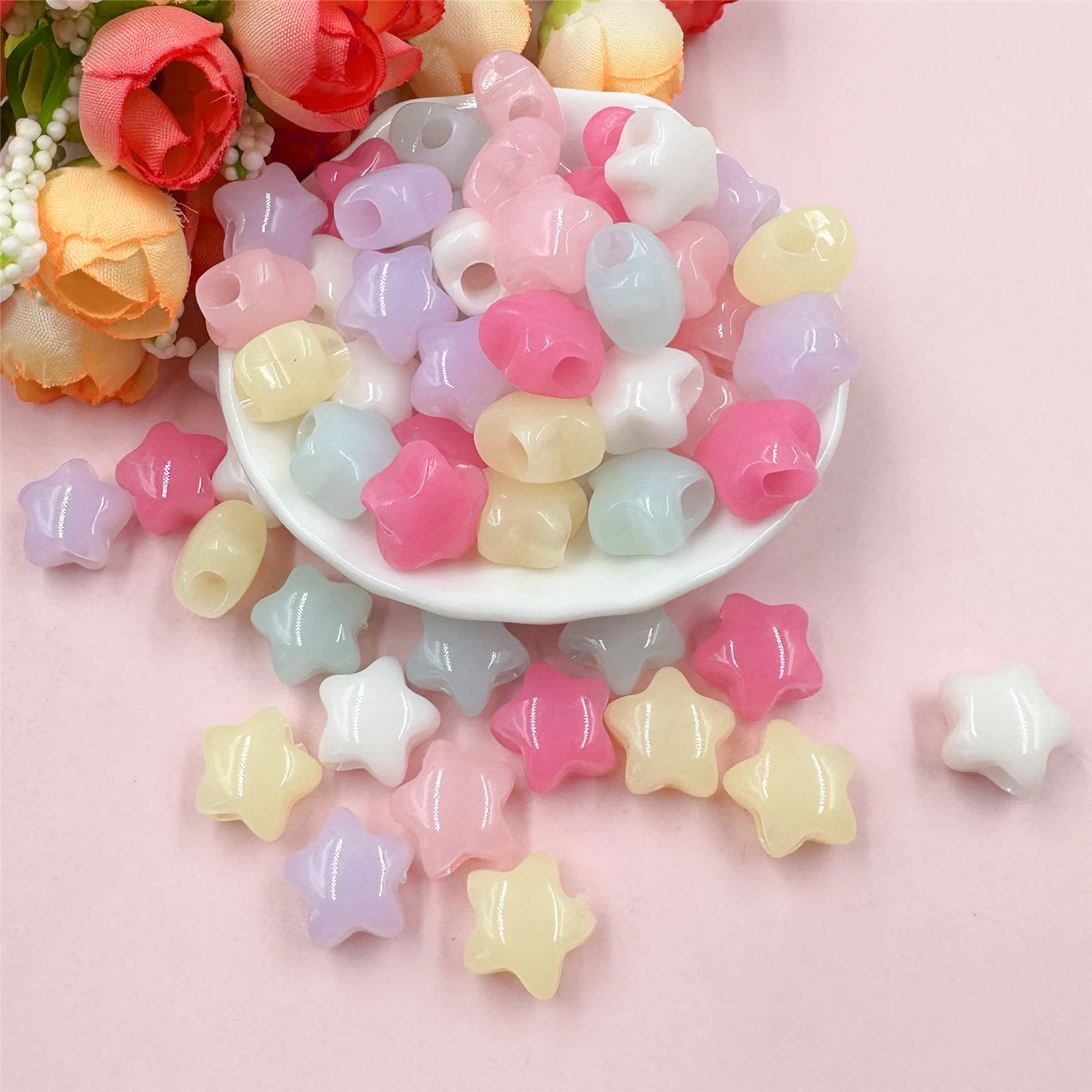 60 Pcs/Lot Mixed Acrylic Pentagram Star Shaped Beads Jelly Color Loose Beading For Jewellery DIY Bracelet Necklace Making