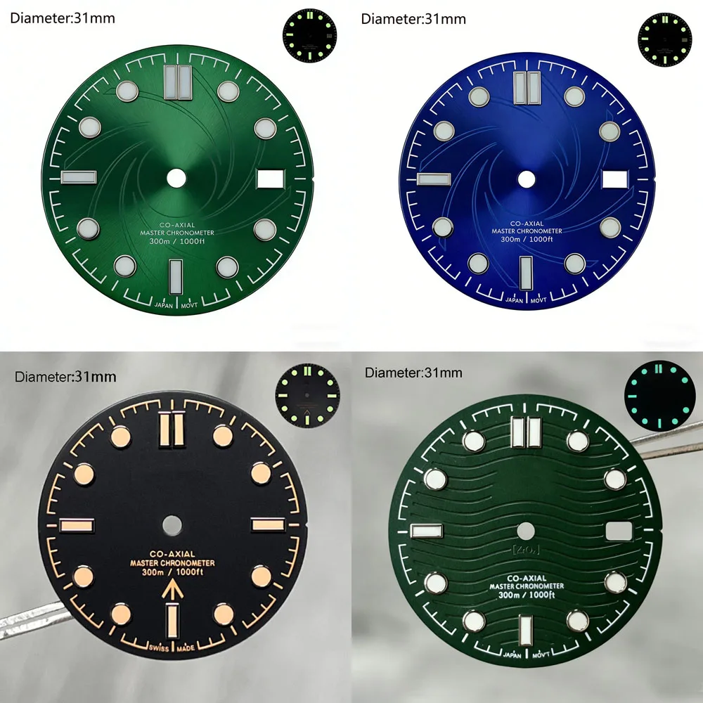 31mm NH35 S Logo Dial Green White Vintage Yellow Sea Master S Dial for NH35 Movement 210.90.42.20.01.001 Modification Parts