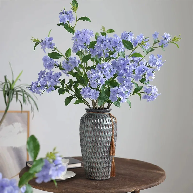 3 uds/6 uds flores azules de seda falsas flor Plumbago Artificial tallos florales falsos azules y blancos realistas para arreglos decoración del hogar