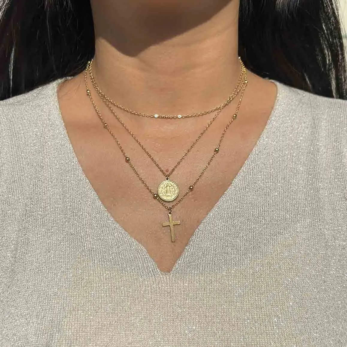 Collares de Jesús de la Iglesia Católica, gargantilla cruzada multicapa de acero inoxidable para mujer, nueva joyería cristiana religiosa