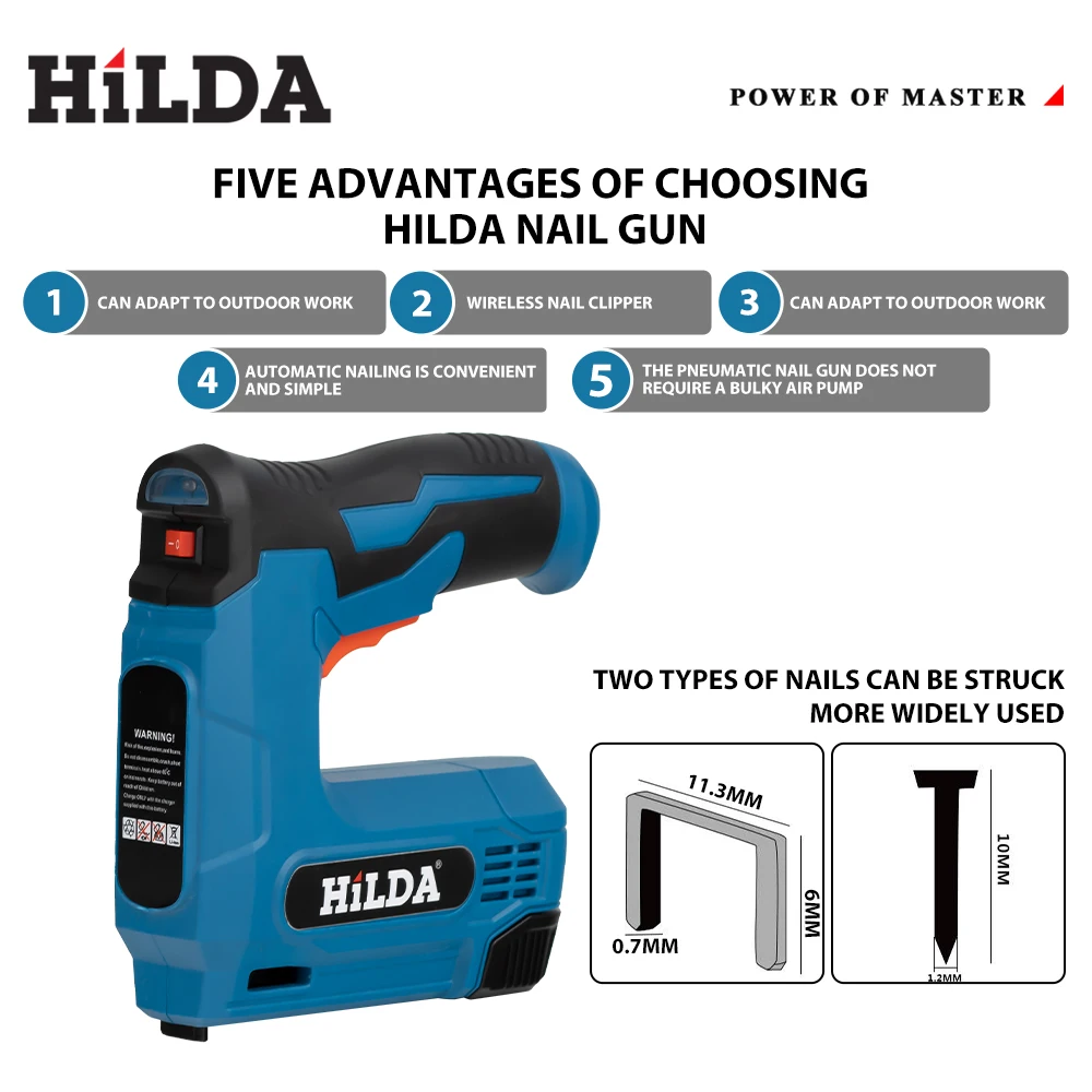 HILDA Air Nail Gun Furniture Pneumatic Gun Wood Frame Stapler Pneumatic Tool Power Tools with 2000pcs Staples