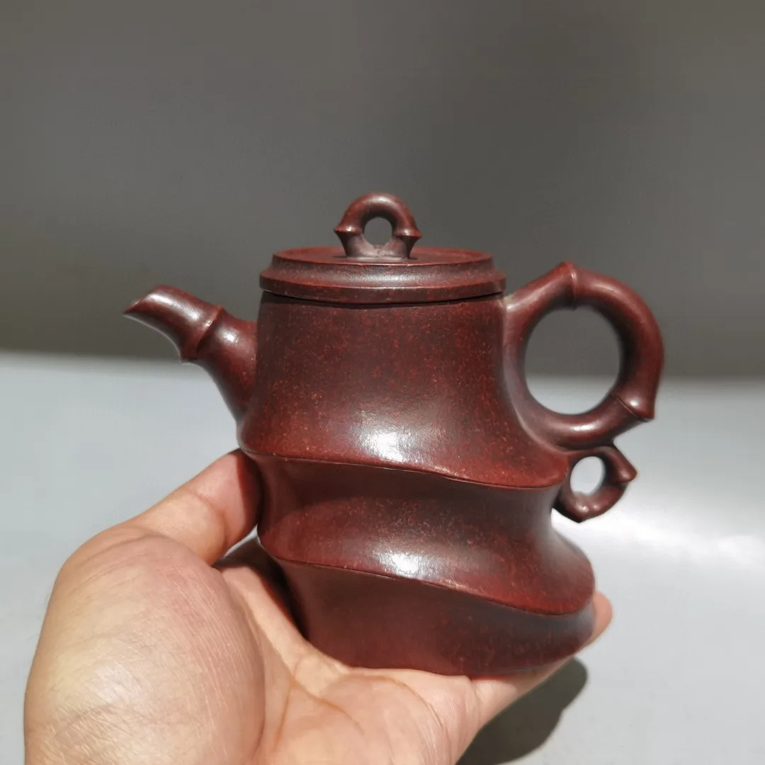Xizang Folk Yixing Purple Clay Teapot Twisted shape pot Bamboo spout pot  Kettle Teapot Amass wealth Ornaments