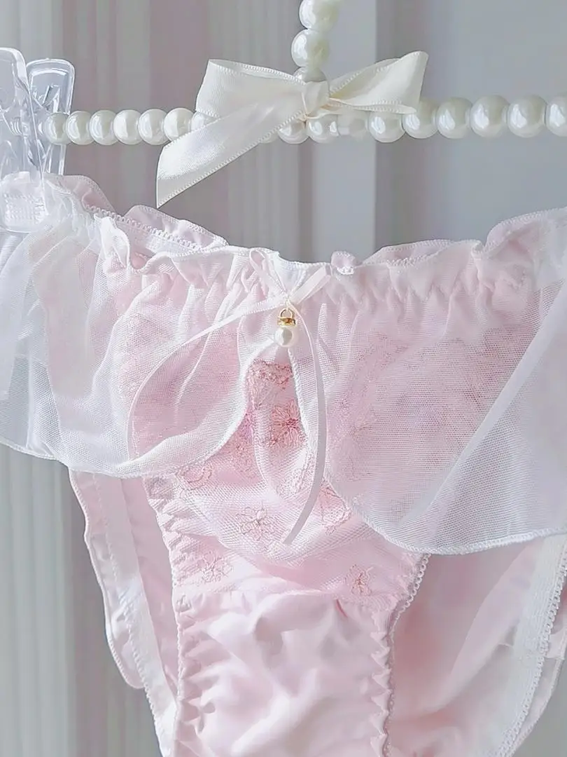 Lotus Leaf Edge Japanese Embroidery Sweet Low Waist Underwear Lolita Girl Thin Style Pure Desire Lace Edge Bow Triangle Pants