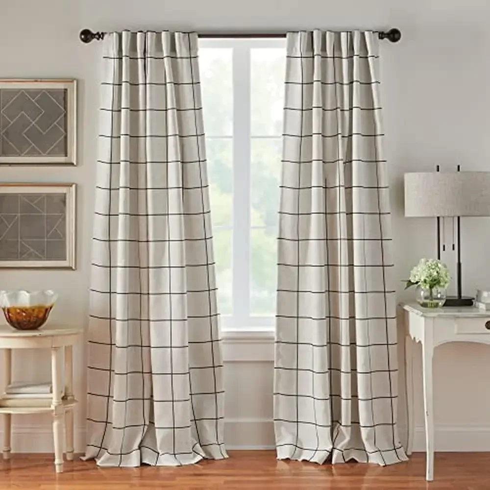 Brighton Plaid Blackout Window Curtain Rustic Farmhouse Style Panel Living Room and Bedroom Poly/Linen Blend Rod Pocket Tabs 52