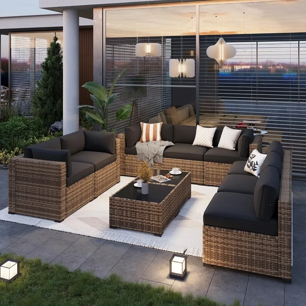 

Patio Furniture Sets, 7-Piece Outdoor Patio Furniture with Thick Cushions, Wicker Outdoor Conversation Set Sectional Sofa