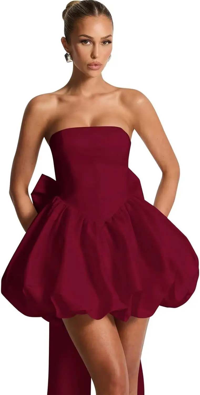 

Короткое школьное платье без бретелек с бантом, плотный корсет, бальное платье для дня рождения, атласное мини-платье, коктейльное вечернее платье