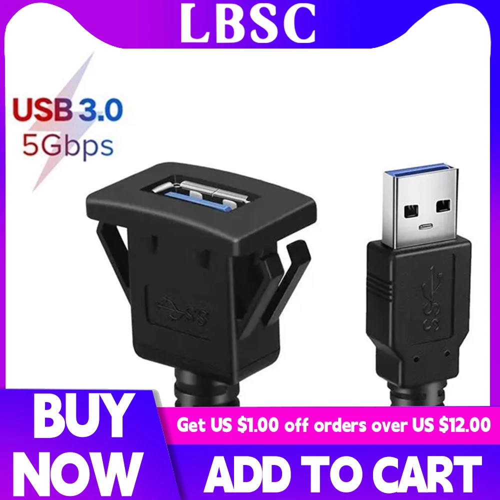 Câble d'extension de panneau USB 3.0, montage encastré, voiture, camion, bateau, moto, carte Prada, 1m