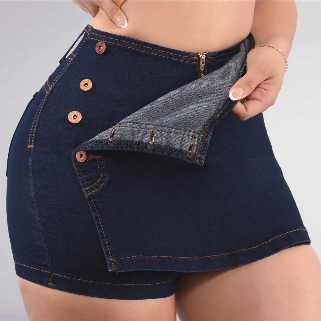 Women Skirt Pant Jeans Washed Slim Fit High Waist Trousers Hip Wrap Y2k Streetwear Elegant Button Work Beach Summer 2026 view 6