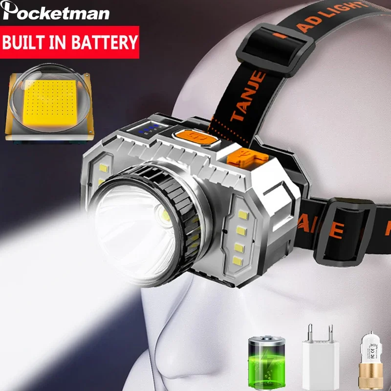 

Super Bright LED Headlamp USB Rechargeable Headlight Waterproof Head Lamp Powerful High Lumen Head Front Light with Battery