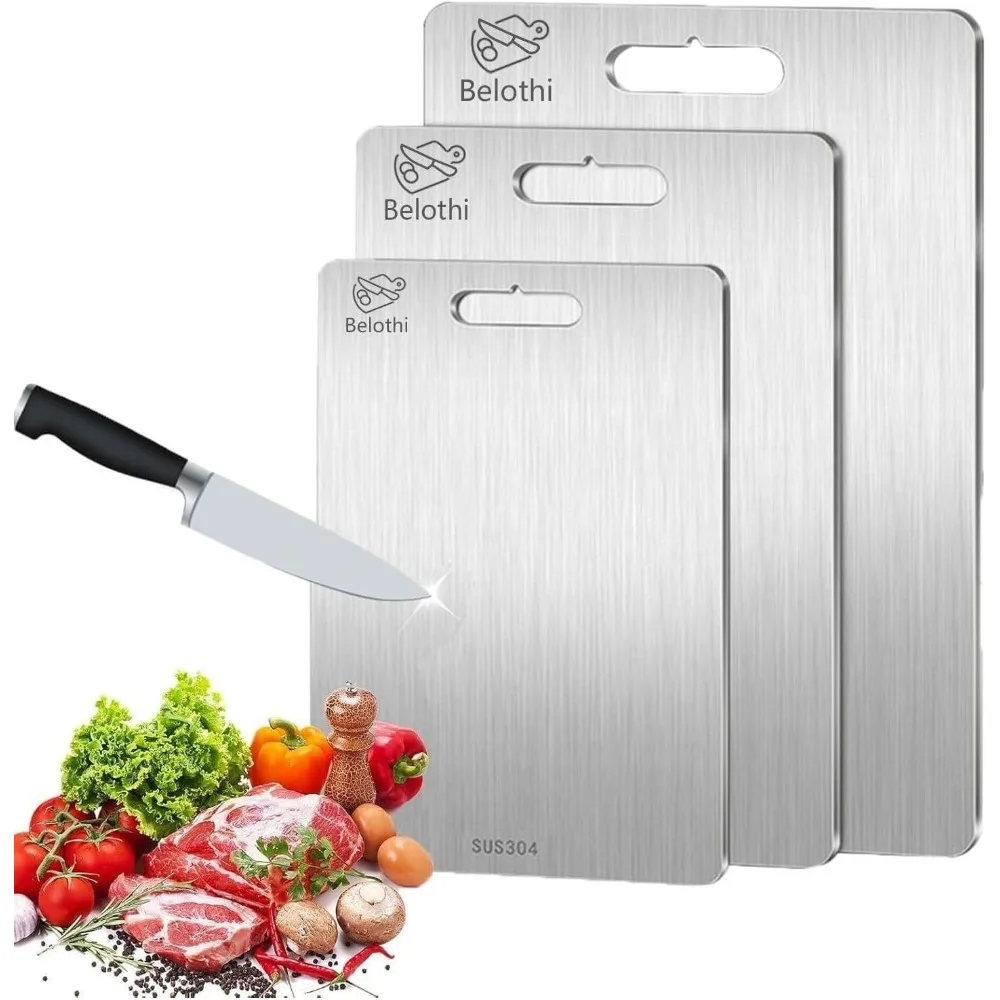 

Stainless Steel Cutting Board, 3 PCS Cutting Boards for Kitchen, 304 Stainless Non Stick Chopping Cutting Board for Meat Fruit &