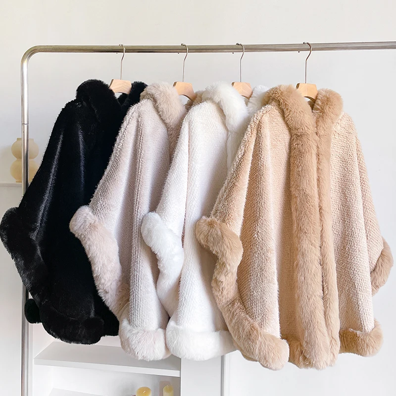 

Новая зимняя утолщенная женская накидка из норковой шерсти с полной отделкой из искусственного меха - свободный флисовый плащ с капюшоном, праздничное платье, теплые накидки